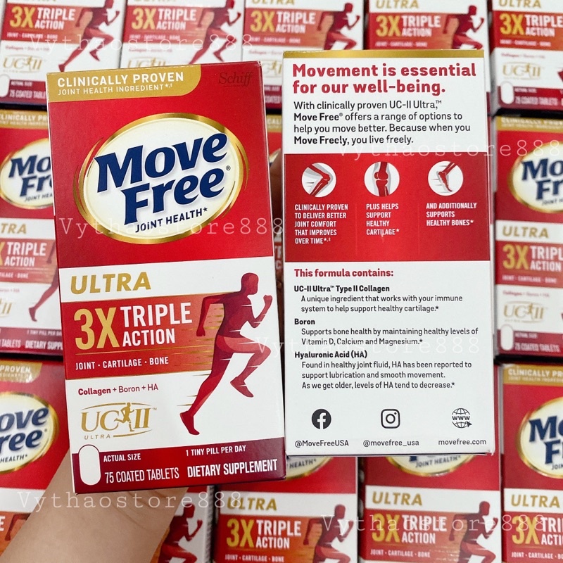 Viên Uống Bổ Khớp Move Free Ultra Triple Action with Type II Collagen Boron & HA 75 viên