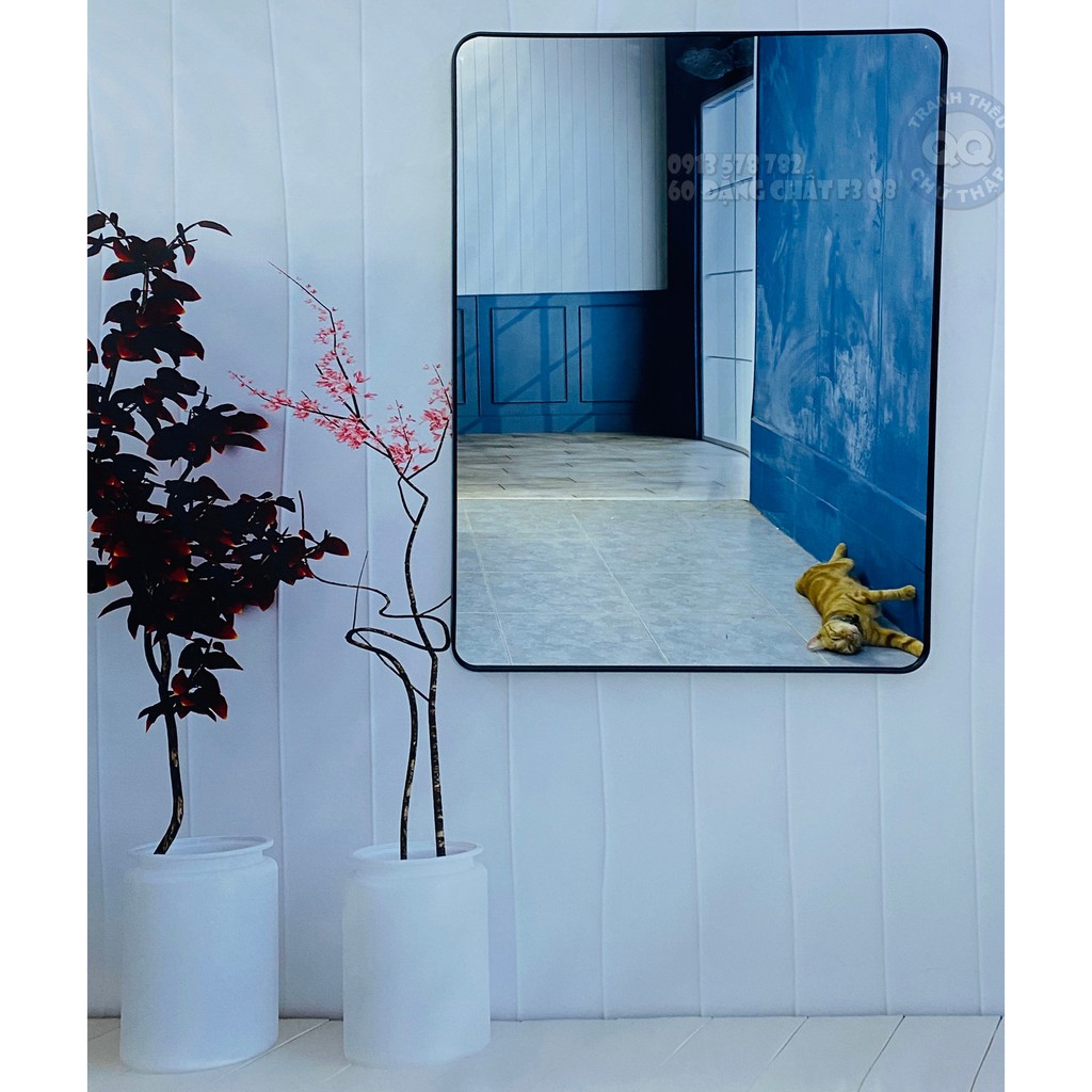 Gương nhà tắm viền nhôm cao cấp 60 80cm Gương tròn treo tường Gương trang điểm Gương soi toàn thân