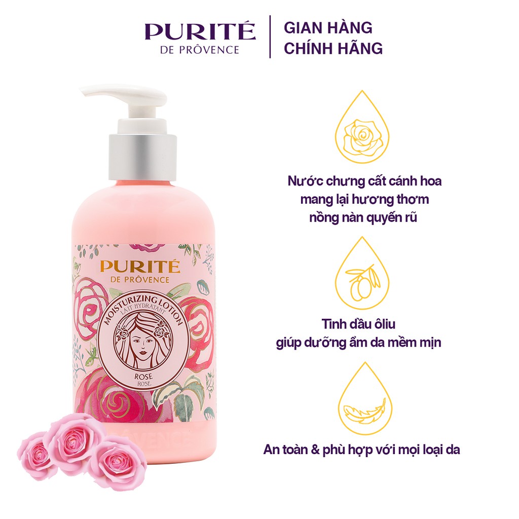 Combo Sữa tắm Purité Hoa Hồng 850ml + Sữa dưỡng thể Purité Hoa Hồng 250ml