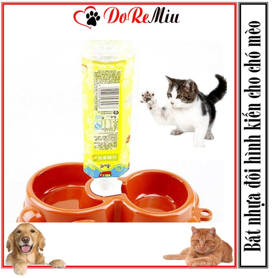 STHA- Bát chó mèo ăn uống Hình gấu 2 ngăn bằng nhựa cao cấp (không kèm bình) chó mèo dưới 5kg
