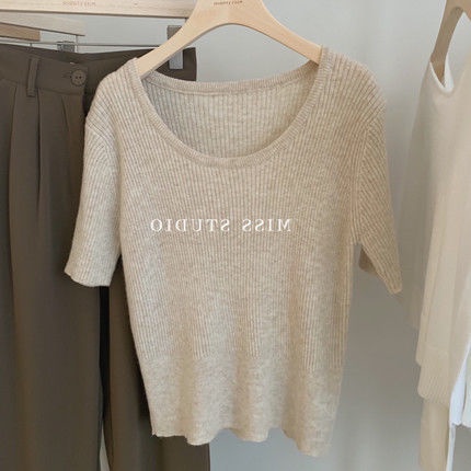 Áo Thun Dệt Kim Ngắn Tay Cổ Tròn Dáng Rộng Thời Trang Mùa Hè Cho Nữ