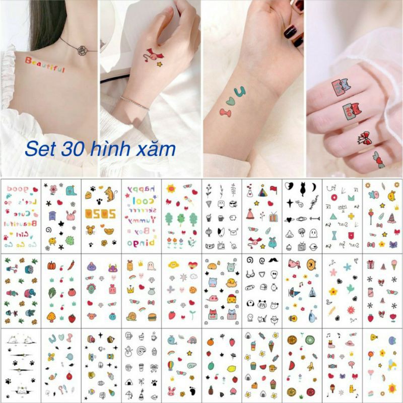 [Hot trend] Combo 30 Hình Xăm Nước Hình xăm dán tatoo mini stickers phong cách Hàn Quốc cute dễ thương giá