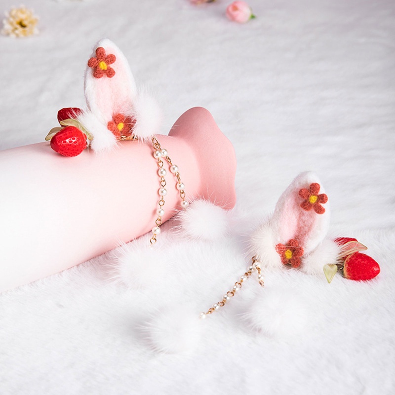 Kẹp Tóc Tua Rua Hình Tai Thỏ / Dâu Tây Đáng Yêu Dành Cho Nữ