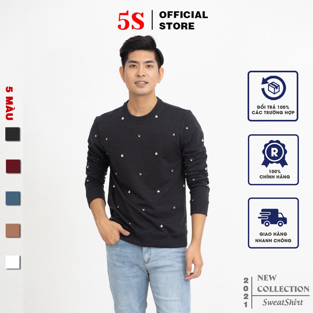 Áo Sweater Nam Cổ Tròn 5S In Hình, Chất Nỉ Cotton, Mềm Mịn, Không Bai Xù, Phom Ôm Vừa Vặn (ANI007)