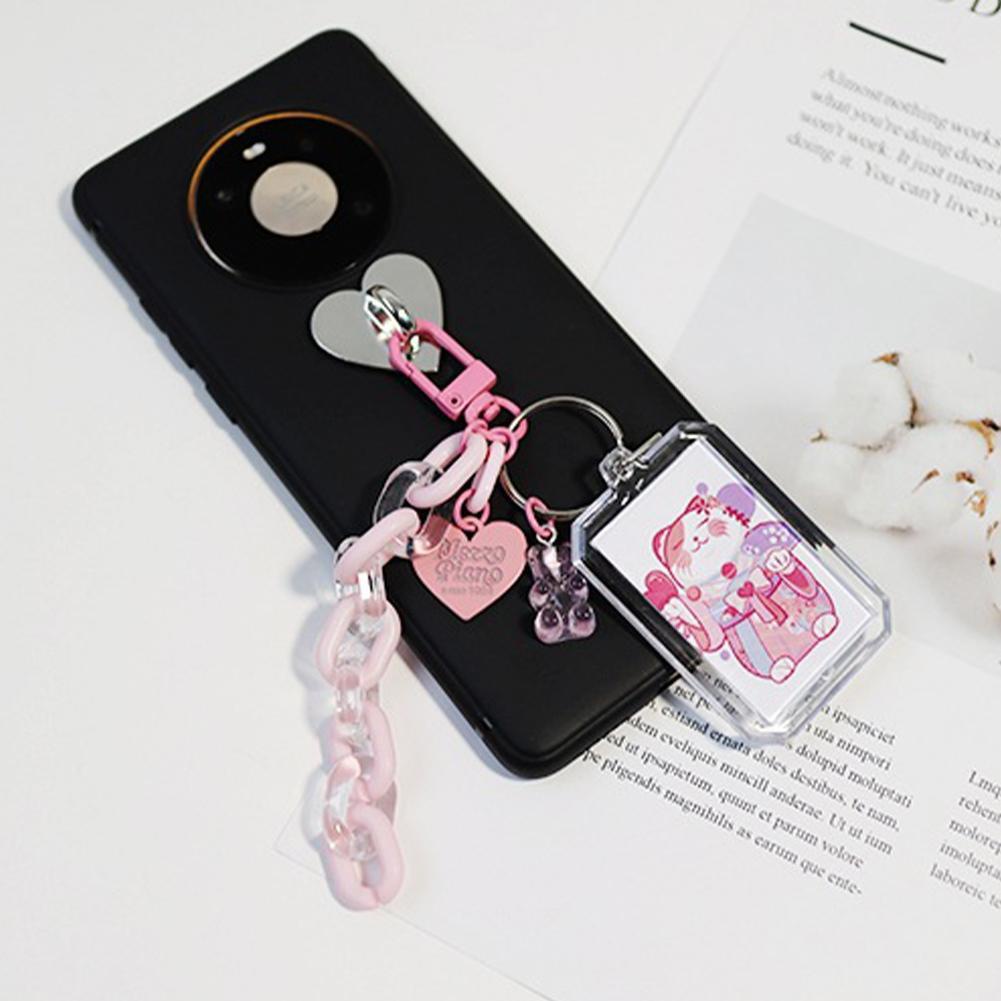 Móc khóa kim loại hình trái tim/ vuông diy gắn ốp điện thoại H1U6