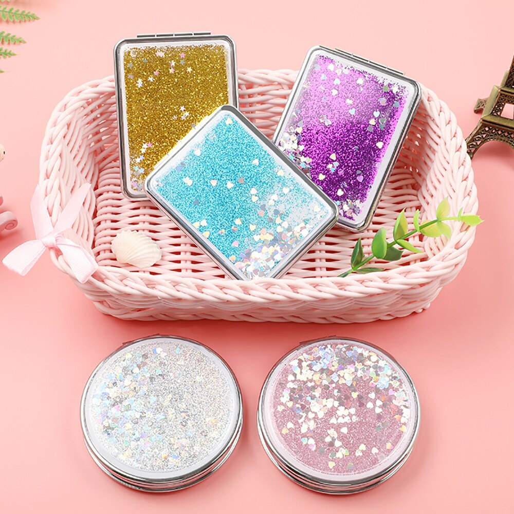✨ Gương hai mặt cát lún của người nổi tiếng trên mạng ✨ Gương nhỏ sáng bóng sáng tạo 🔸 trái tim nữ tính dễ thương 🔸 gương trang điểm di động 🔸 gương nhỏ sequins