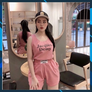 Đồ bộ cotton sát nách in chữ kiểu dáng khỏe khoắn trẻ trung freesize