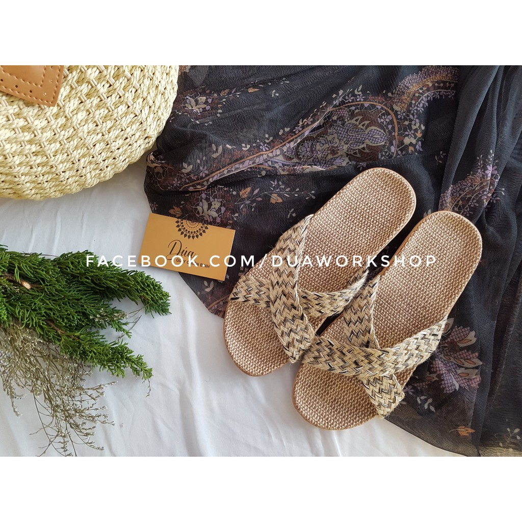 Dép Cói Quai Chéo Tăm Vintage, Dép Đi Biển, Dép Mang Trong Nhà, Dép Văn Phòng