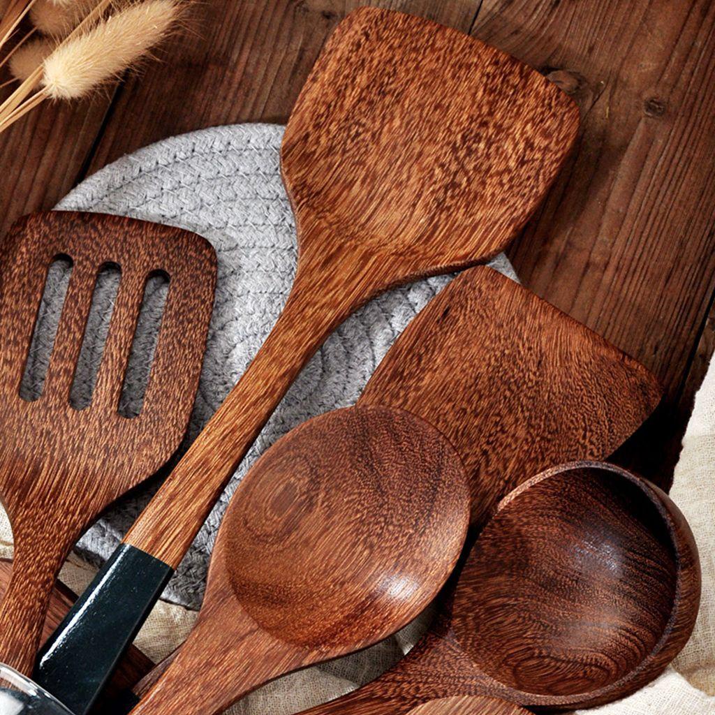 YIYU 1 Muỗng Xới Cơm Tay Cầm Dài Bằng Gỗ Tự Nhiên Chống Dính Thoải Mái Có Thể Tái Sử