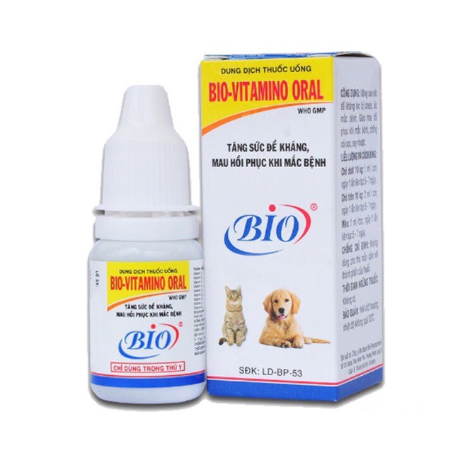 BIO VITAMINO TĂNG SỨC ĐỀ KHÁNG CHO PET THÚ CƯNG CHÓ MÈO chai 10ml