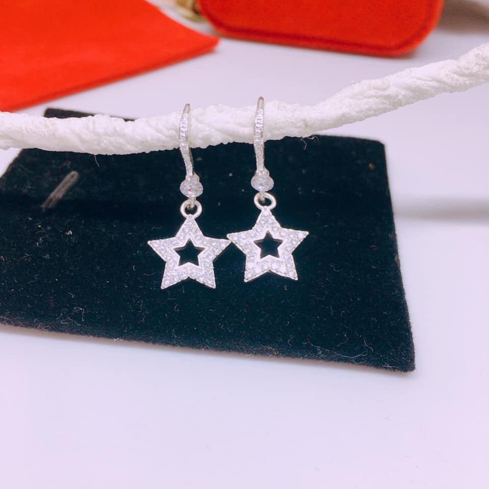 Bông tai bạc đẹp mẫu ngôi sao đính đá nhỏ xinh xắn ms10/ Trang sức bạc JQN
