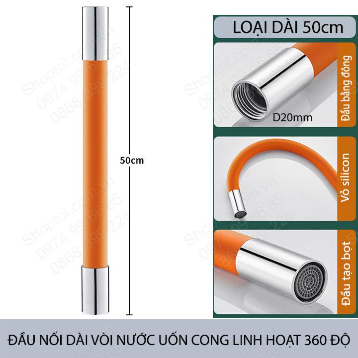 Đầu nối dài vòi nước uốn cong linh hoạt 360 độ, thân bằng silicon, đầu bằng đồng, dài 20-30-50cm tùy chọn
