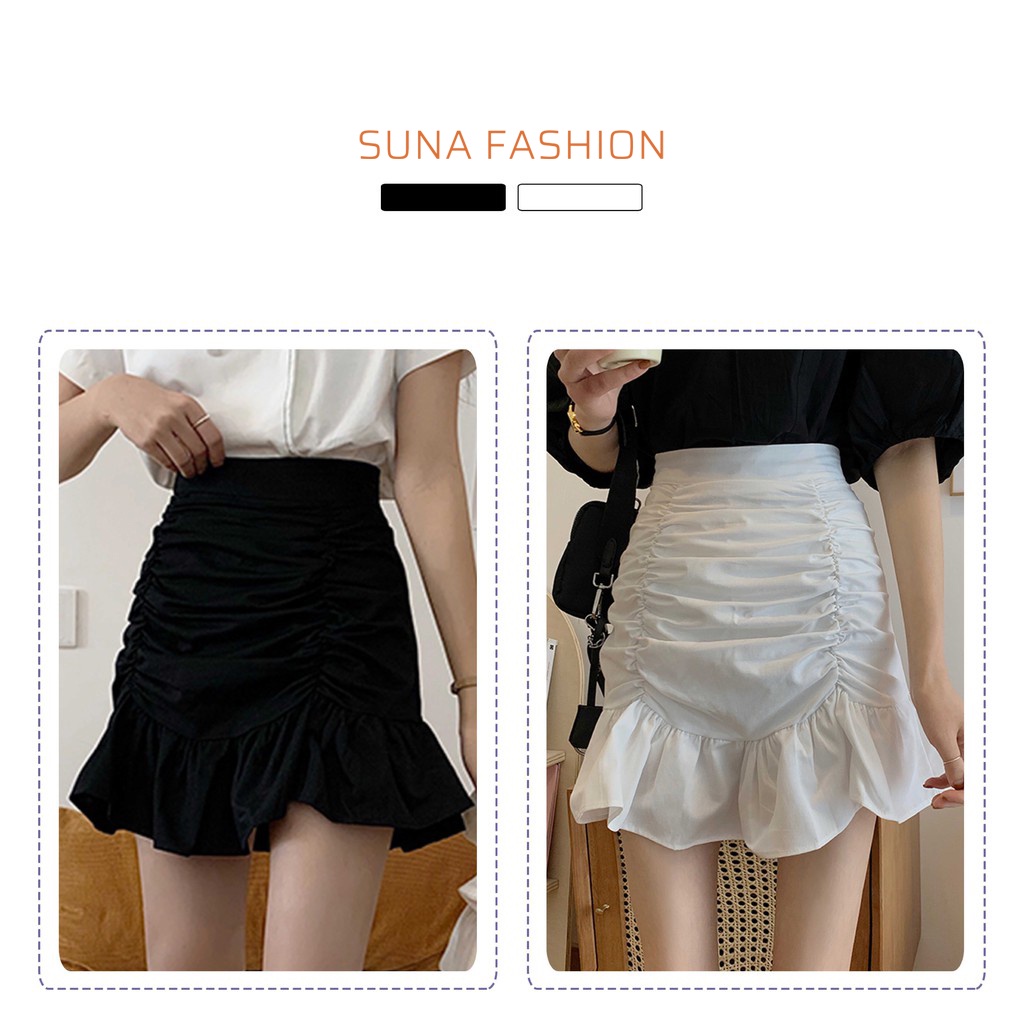 Chân váy ngắn chữ a nhún bèo, Chân váy đuôi cá cạp cao có quần trong SUNA FASHION từ 42 - 60kg