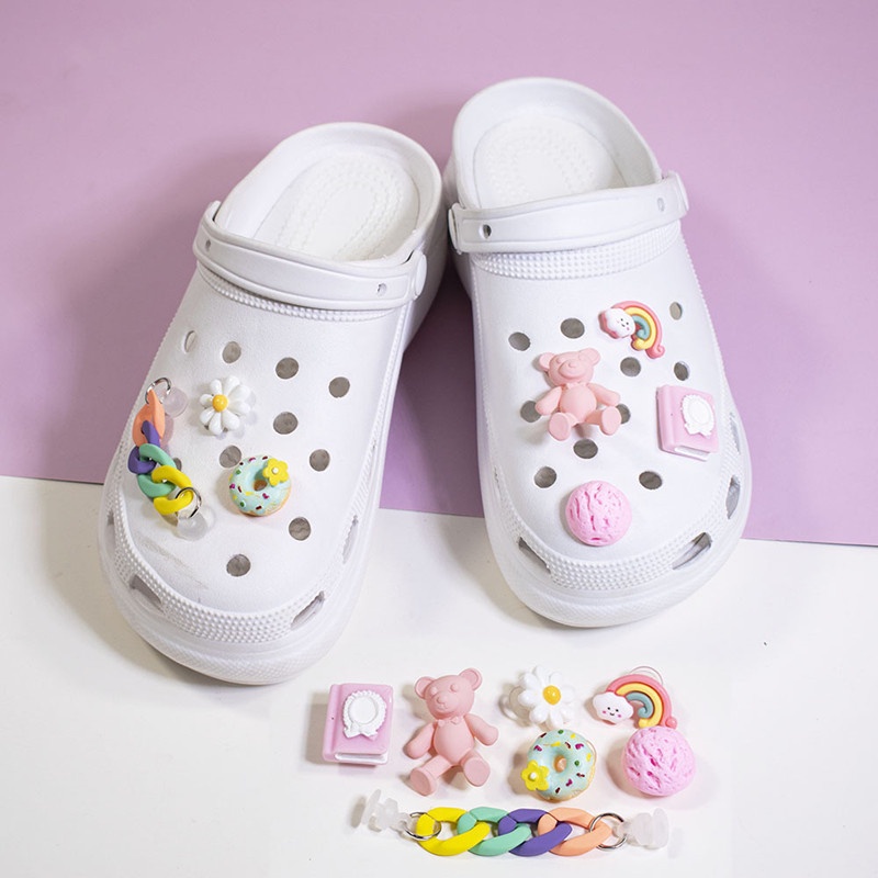 Phụ Kiện Khóa Giày Crocs Hình Gấu/Hoa/Hoạt Hình Dễ Thương Dành Cho Bé