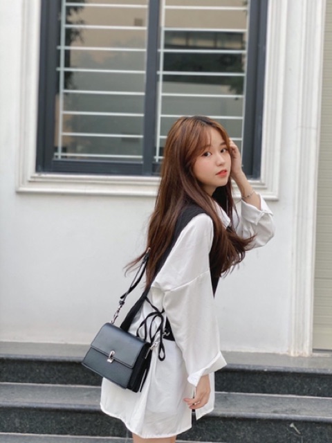 Her Set - Áo sơ mi trắng mix gille xinh chuẩn style hàn xẻng ulzzang - chất vải kate dày dặn from suông rộng