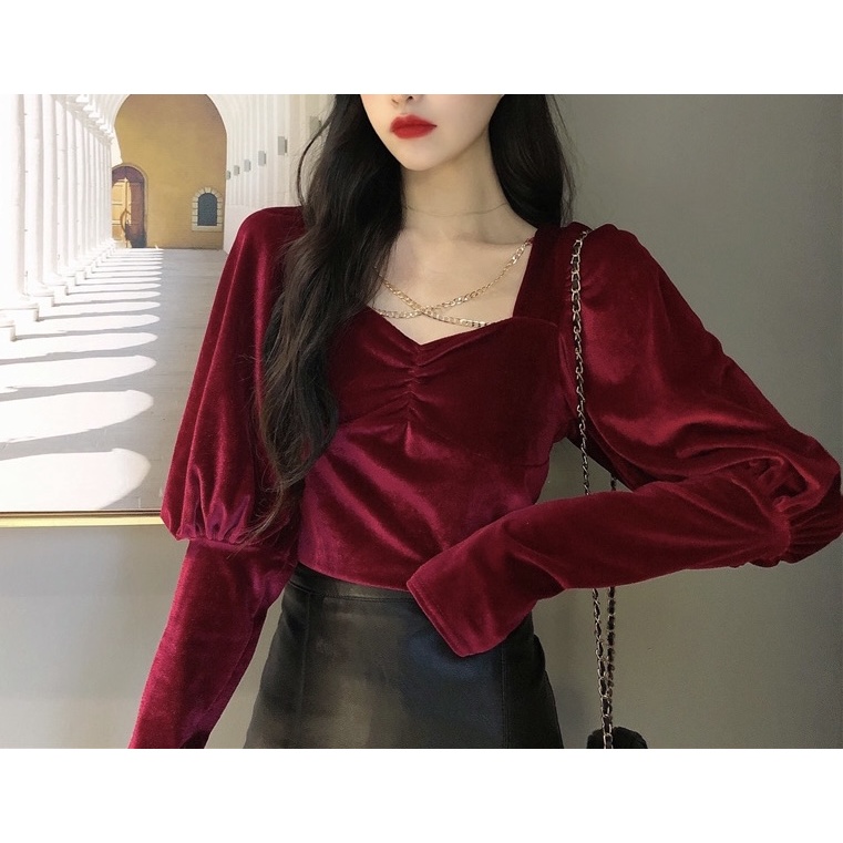 Áo nhung tay bồng sang trọng phong cách cổ điển cho các cô gái | BigBuy360 - bigbuy360.vn