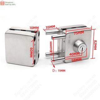 Khóa cho cửa kính cường lực không khung làm bằng inox 304, chốt đôi, khóa cả trong và ngoài
