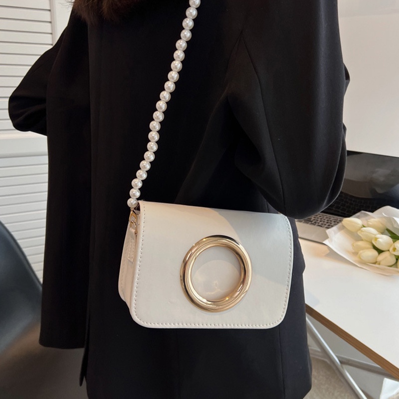 IELGY Túi Đeo Vai Hình Vuông Cỡ Nhỏ Đính Ngọc Trai nhân tạo Phối Dây Xích Kiểu Hàn Quốc Thời Trang Cho Nữ