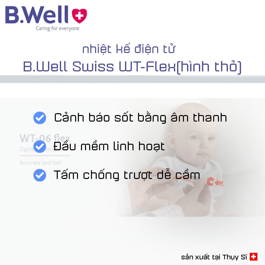 Nhiệt kế điện tử đo chính xác thân nhiệt cho bé B.Well Swiss WT-06 flex Thụy Sĩ - Đo nhiệt độ cảnh báo sốt bằng âm thanh