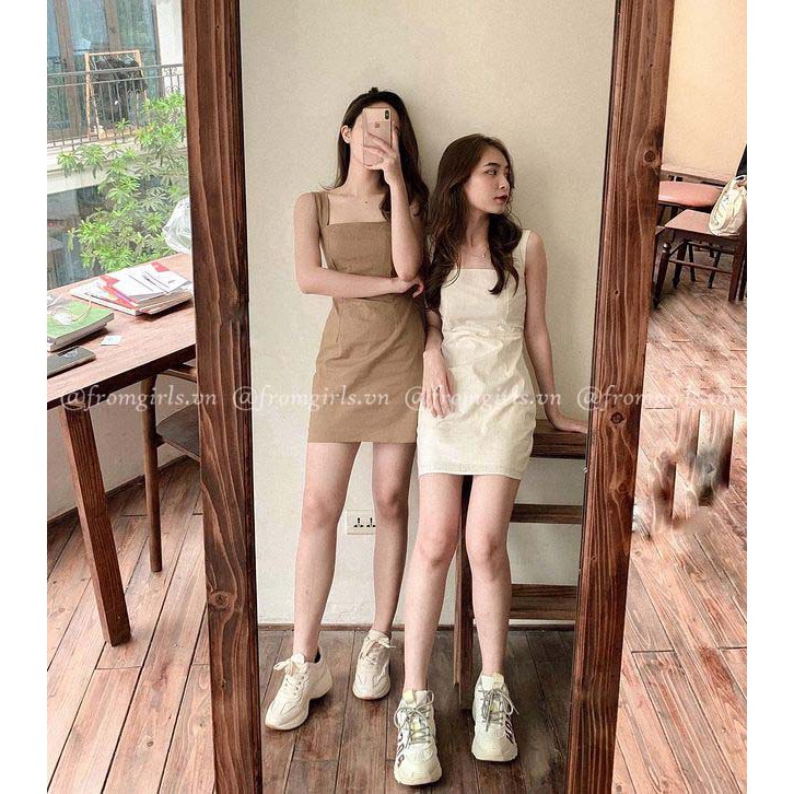 Váy body hai dây bản to, đầm body ngắn dáng suông style Hàn Quốc - V25FG