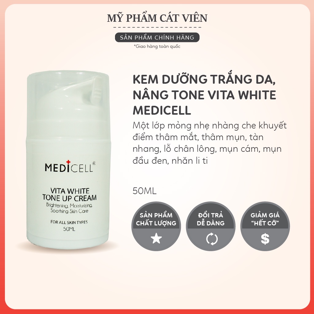 Kem dưỡng trắng da, nâng tone Vita White Medicell Hàn Quốc lọ 50ml, chăm sóc da, mờ thâm sạm, che khuyết điểm