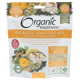 BỘT LỢI KHUẨN HỮU CƠ QUẢ TRỨNG GÀ + BAOBAB ORGANIC TRADITIONS (200g) - Organic Probiotic with Lucuma Baobab