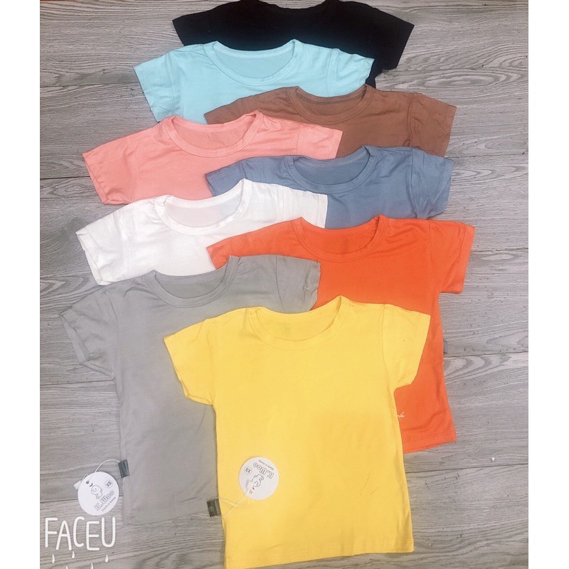 Áo Cộc Tay Thun Lạnh Cho Bé 6 - 16kg Nằm Điều Hoà Mát Cổ Tròn 9 Màu