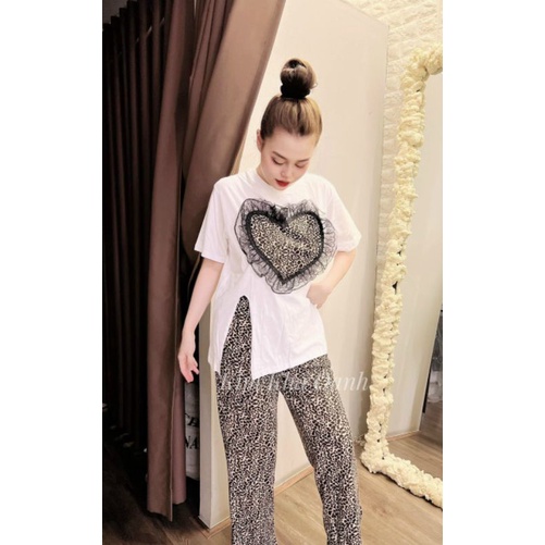 Set bộ mặc nhà họa tiết beo trái tim