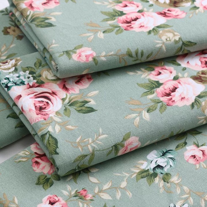 Vải linen họa tiết Hoa xanh vintage V-K04