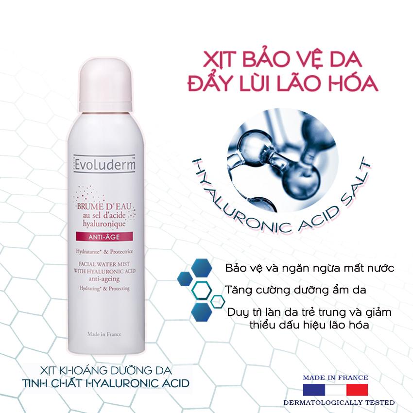 Bộ Xịt khoáng chăm sóc da Evoluderm tinh chất Hyaluronic Acid làm chậm lão hóa cho làn da tươi sáng 400ml và 150ml