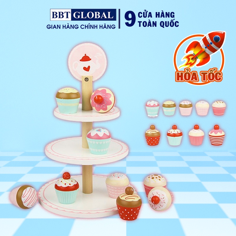 Bộ đồ chơi cho bé BBT Global tháp bánh kem 3 tầng bằng gỗ MSN19035
