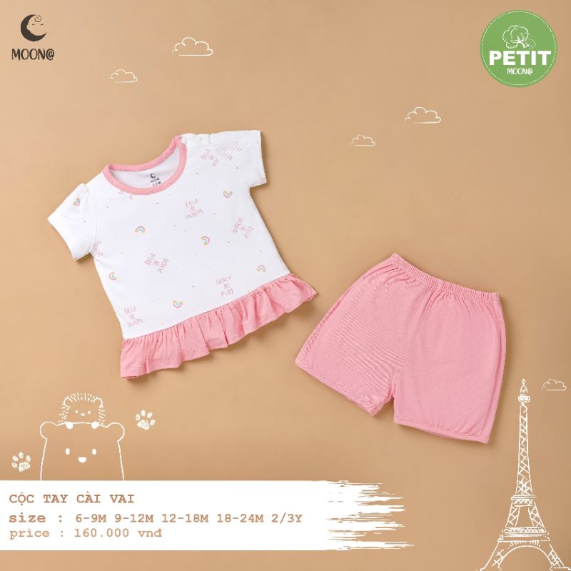 Moon -  Bộ cộc cài vai Moon vải petit mềm mát họa tiết xinh yêu cho bé 6m-3y