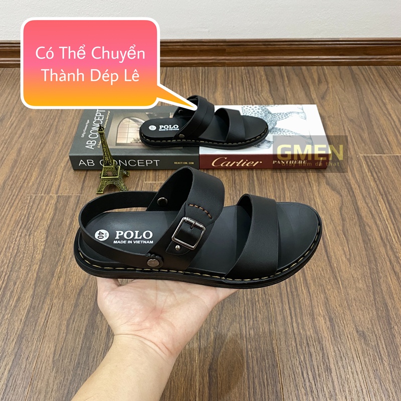 Dép quai hậu nam chất liệu da bò nguyên tấm đế cao su khâu chỉ bảo hành 1 năm GM911