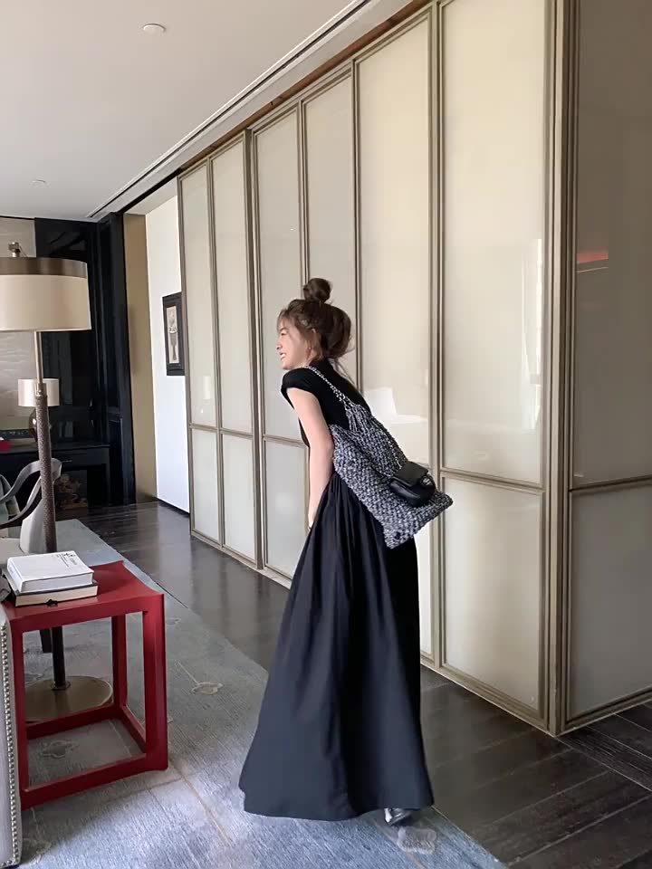 Váy len zip phối sơ mi dáng xòe ngắn tay cổ 3p đầm maxi nữ | BigBuy360 - bigbuy360.vn