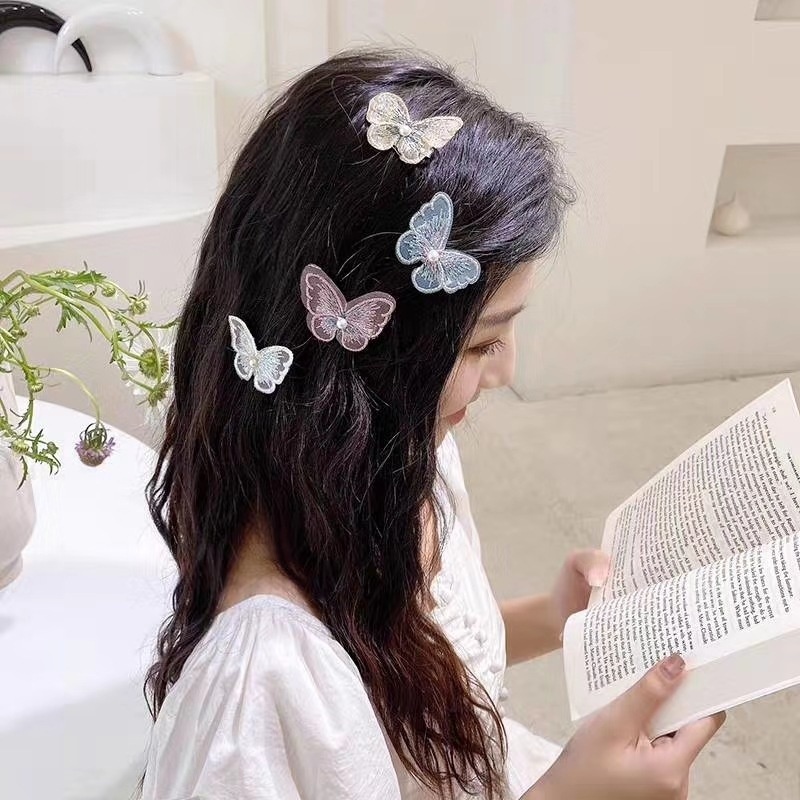 Kẹp Tóc Hình Bướm Đính Ngọc Trai Giả Xinh Xắn Cho Nữ