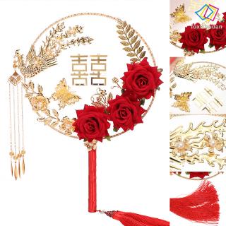 Quạt tròn cầm tay phong cách Trung Quốc 2 mặt độc đáo trang trí tiệc cưới