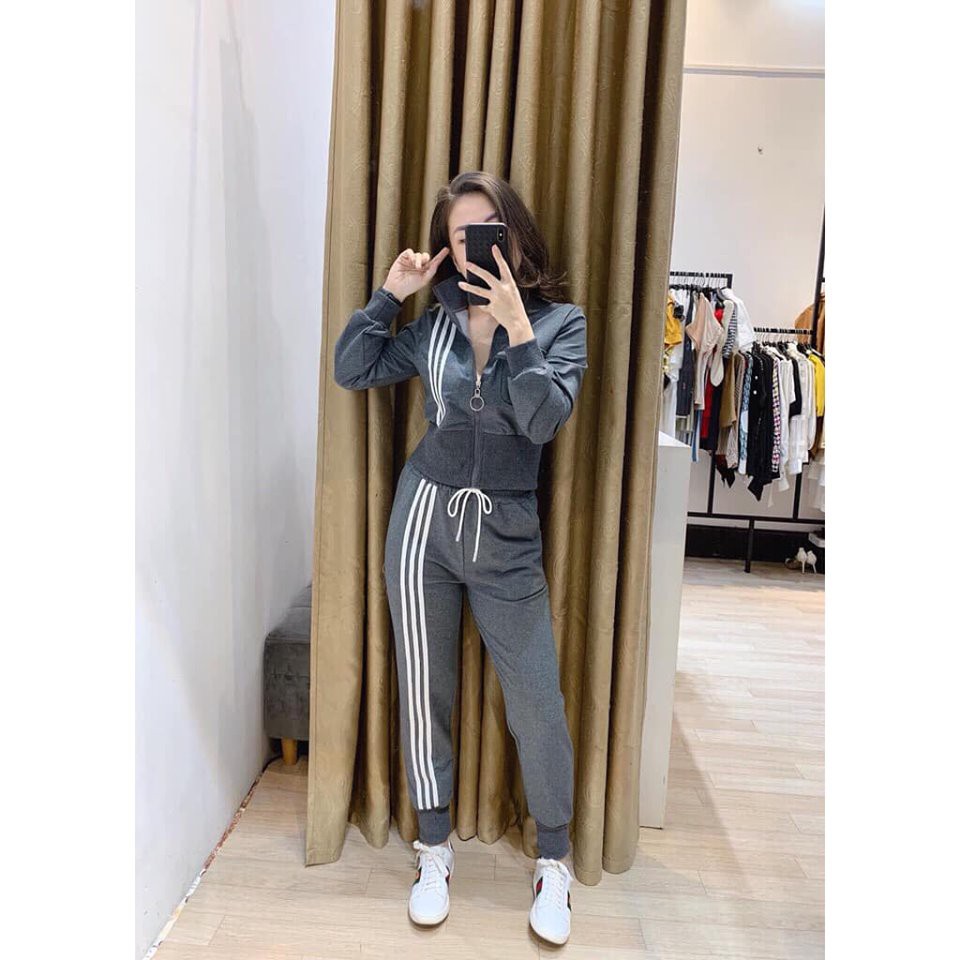 Bộ thể thao ADI 3 vạch khóa kéo thời trang Hàn Quốc. Sét bộ thu đông, bộ nỉ nữ. METSHOP