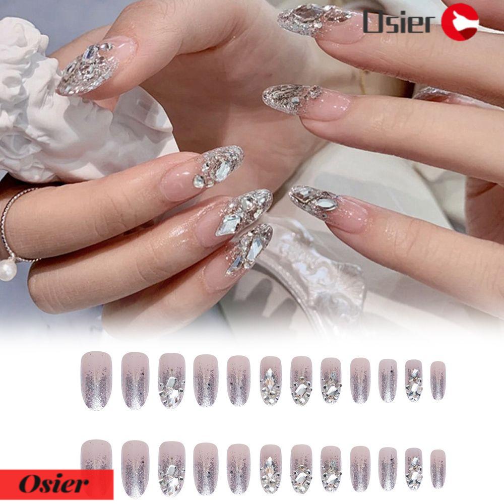 Set 1 / 24 Móng Tay Giả Phủ Toàn Diện Đính Kim Tuyến Cho Nữ