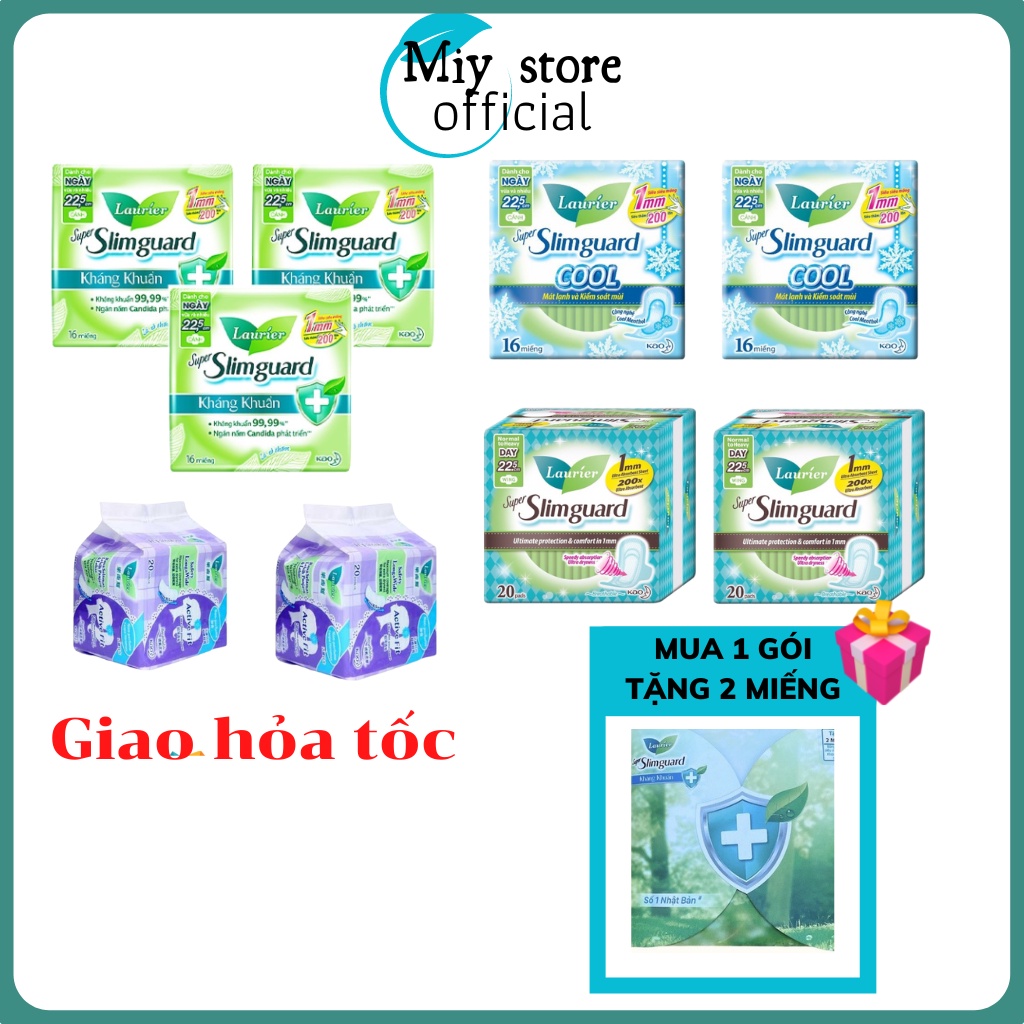 Băng vệ sinh Laurier Slimguard siêu mỏng 1mm, kháng khuẩn, cool mát lạnh gói 16m 22,5cm