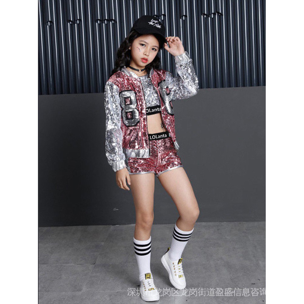Bộ Áo Croptop 3 Món Lấp Lánh Phong Cách hip hop Cho Bé Gái