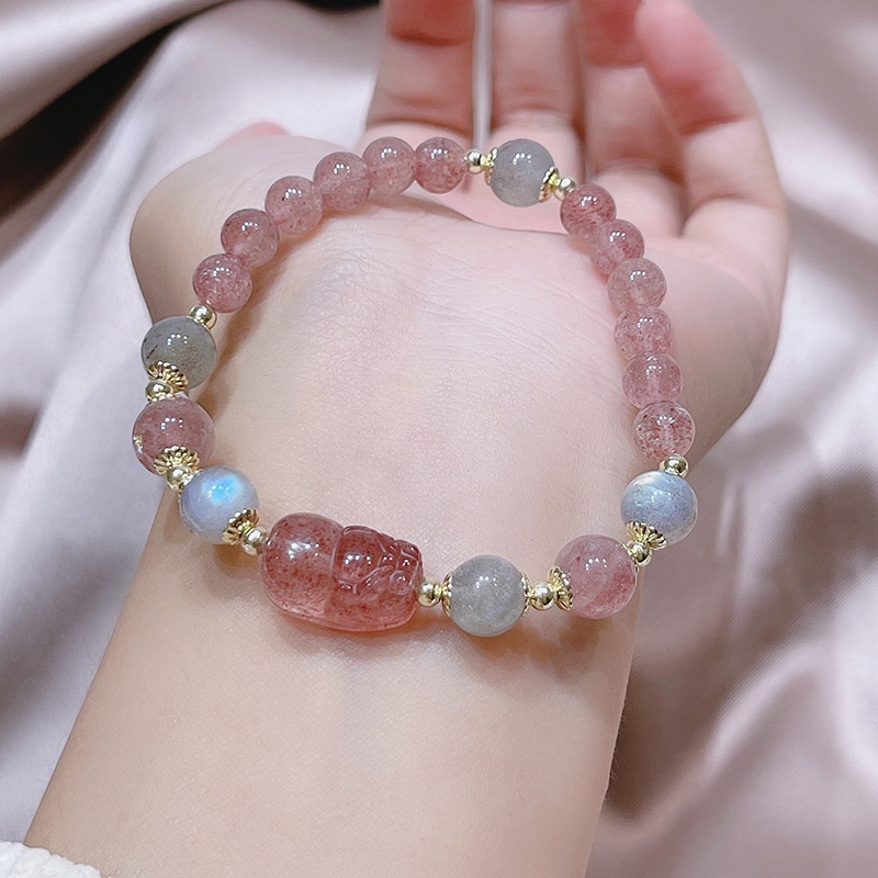 Vòng Đeo Tay May Mắn Đính Hạt Pha Lê Mặt Trăng/Dâu Tây/Hoa Đào Kiểu Retro Dành Cho Nữ