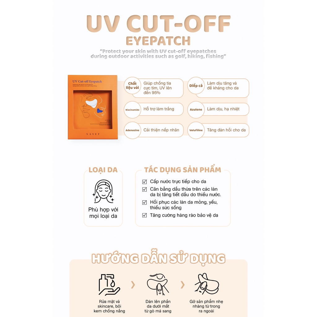 Miếng dáng chống tia UV Be'Balance Vavet UV Cut-Off Eyepatch (5 miếng/ hộp)