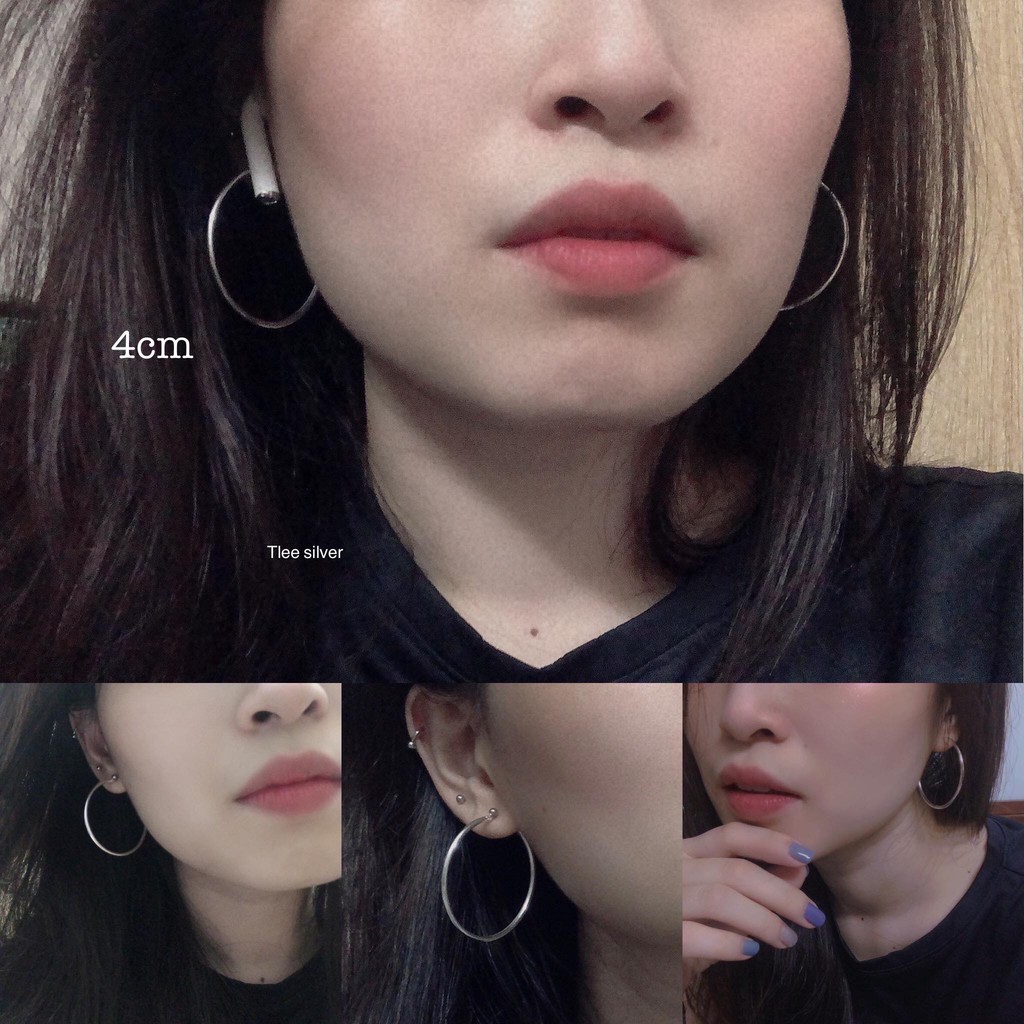 Khuyên tai bạc nữ TLEE tròn trơn bản to nhiều size cá tính TleeJewelry B0296