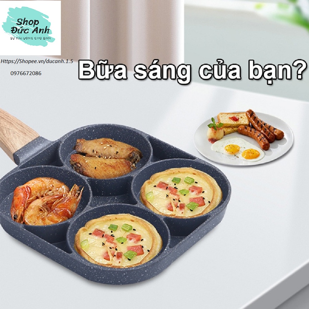 Chảo chia ô, chảo đá chống dính chia 4 ngăn tiện lợi dùng được bếp từ