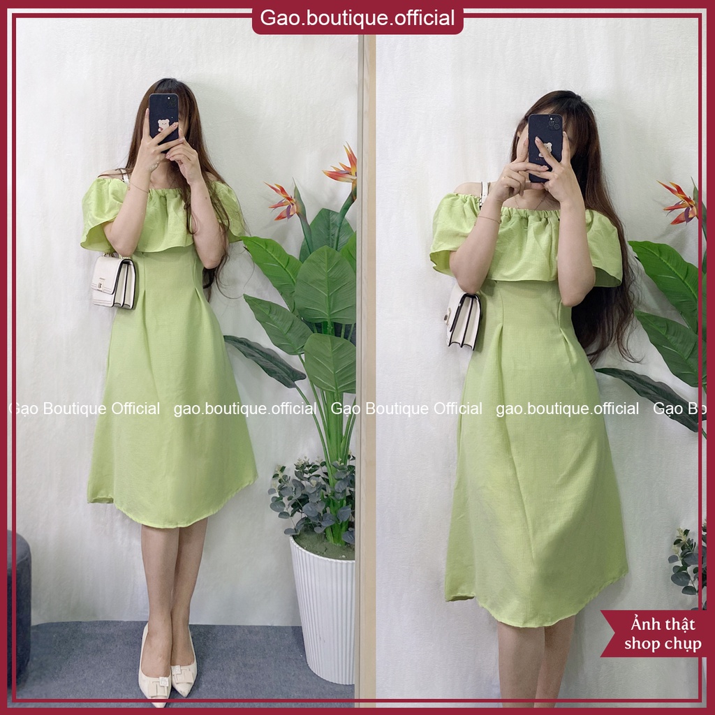Đầm Trễ Vai Tiểu Thư Dáng Dài, Váy Dự Tiệc Sang Trọng Vải Xốp Cao Cấp Từ 45-55kg