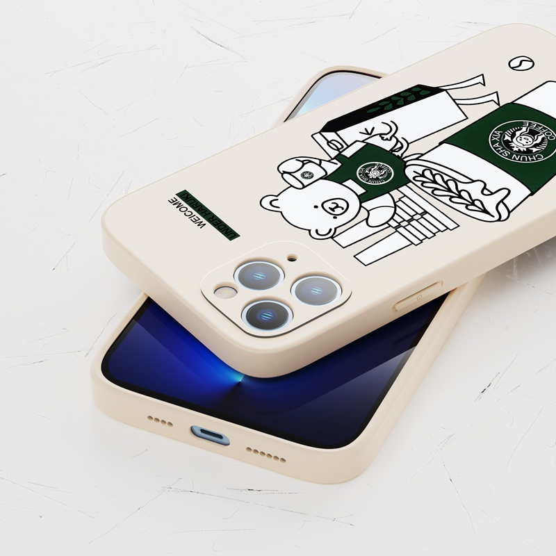 Ốp Điện Thoại Suntaiho Cho IPhone 12 mini 11 Pro Max X Xs Max XR 6s 8 7 Plus SE Từ Tpu Mềm In Hình Gấu Và Ly Trà Sữa