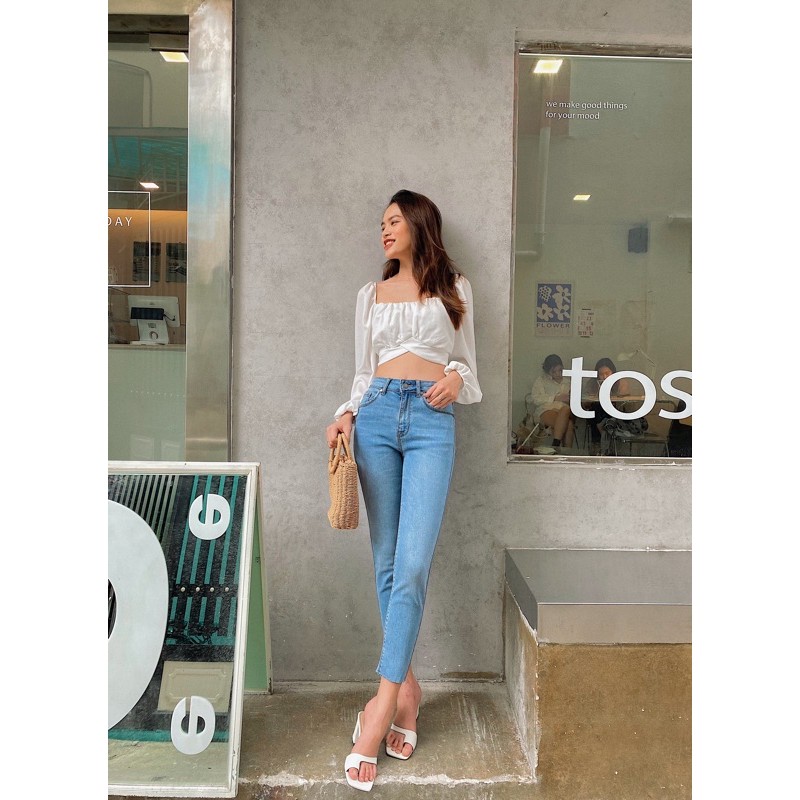 Quần jeans nữ skinny dáng lửng, jean thêu, LUCETFASHION, quần bò nữ ôm