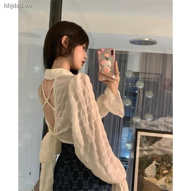 Áo kiểu hở lưng dáng ôm phong cách Pháp thời trang quyến rũ cho nữ