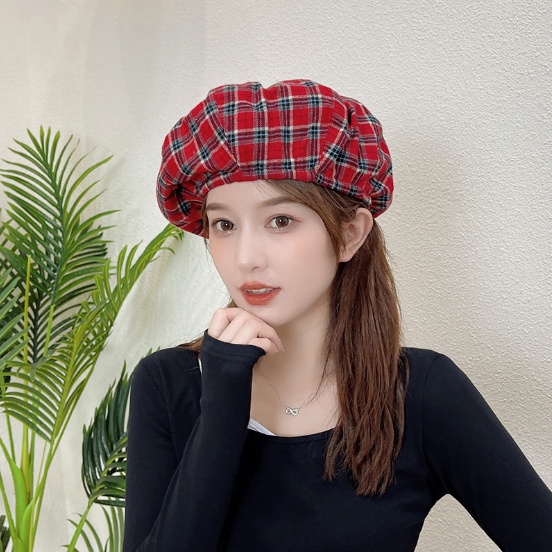 Mũ nồi beret kiểu dáng mới hoạ tiết kẻ caro