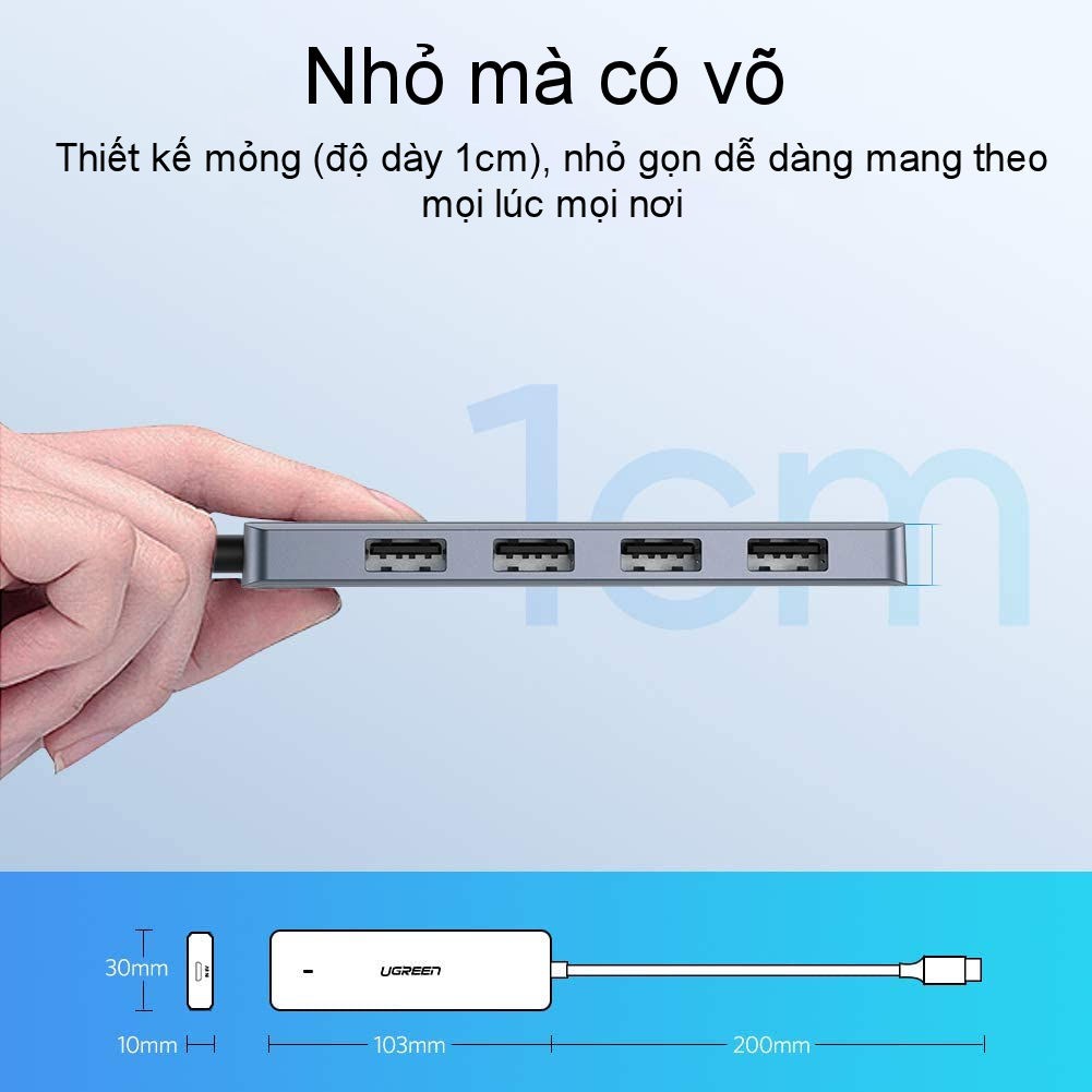 Hub USB type C, USB 3.0 sang 4 cổng USB 3.0 hỗ trợ cổng nguồn Micro USB 5V UGREEN CM219 CM136